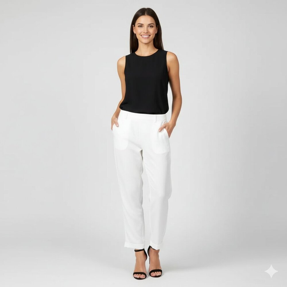 Aritzia Babaton Pants Straight Skinny Leg cuffed ankle Off white Tapered Trouser